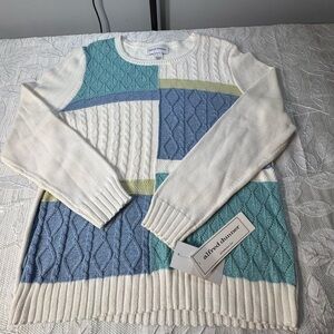 Alfred Dunner Women's Patchwork Sweater - Blue, Cream, and Green